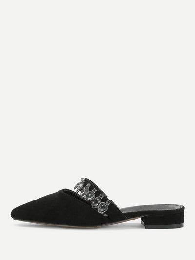 Pointed Toe Suede Flats With Rhinestone-shoes-Des Mess