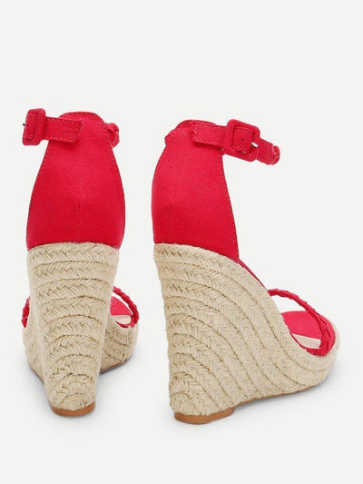 Plaited Strap Espadrille Wedge Sandals-shoes-Des Mess