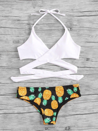 Pineapple Print Wrap Bikini Set-swimwear-Des Mess