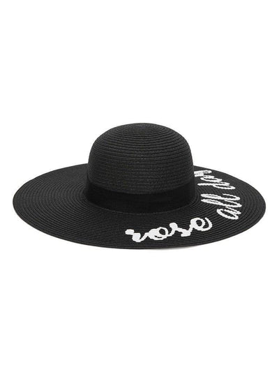 Letter Print Wide Brim Straw Hat-accessories-Des Mess
