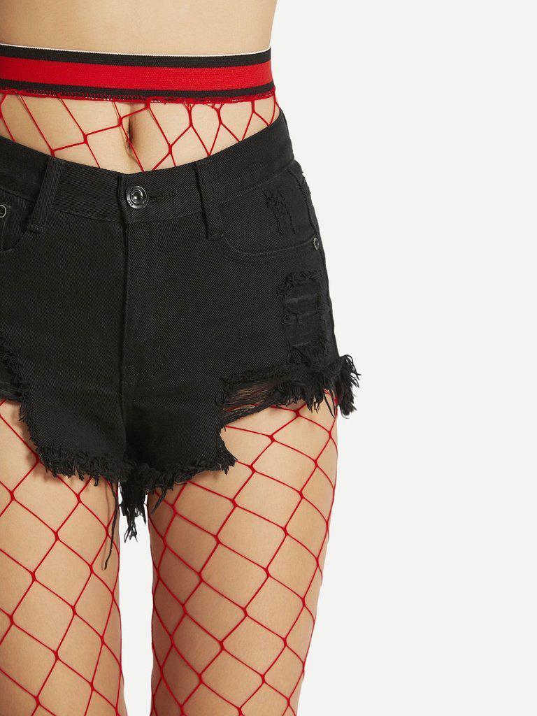 Striped Trim Fishnet Tights-accessories-Des Mess
