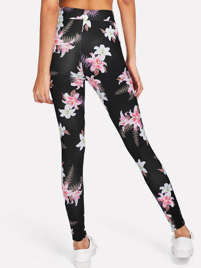 Mesh Insert Florals Leggings-bottom-Des Mess