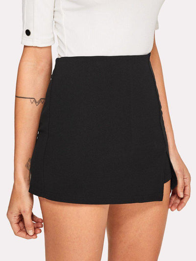 Split Front Solid Skirt Shorts-bottom-Des Mess