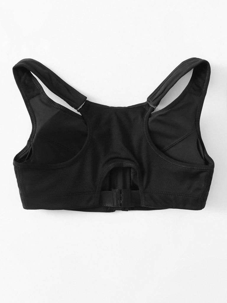Zipper Front Racerback Sports Bra-sportswear-Des Mess
