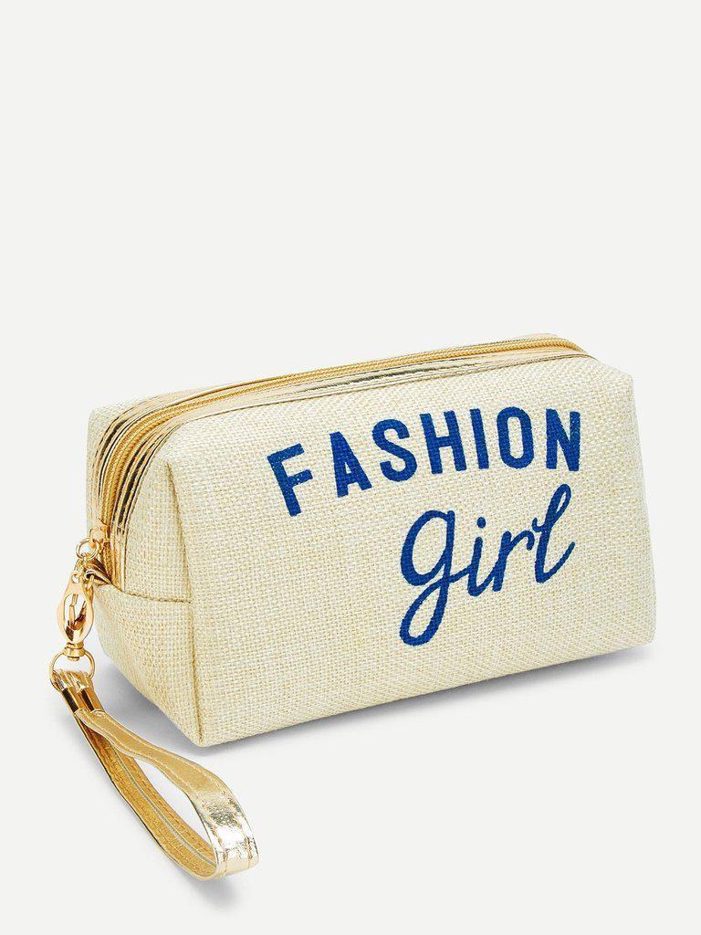 Letter Print Zipper Makeup Bag-makeup-Des Mess