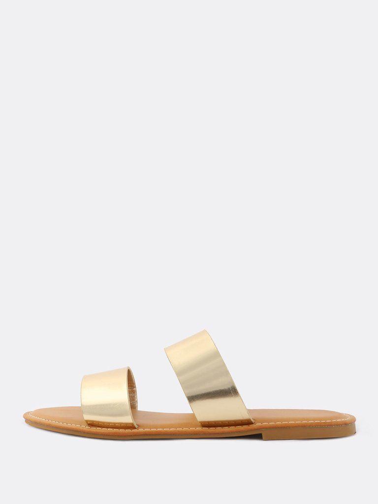 Metallic Duo Strap Sandals GOLD-shoes-Des Mess