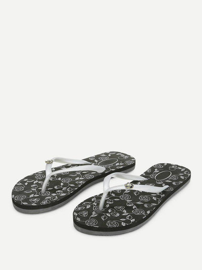 Rose Print Flip Flops-shoes-Des Mess
