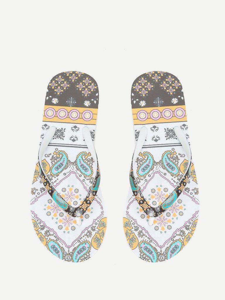 Mixed Print Flat Slippers-shoes-Des Mess