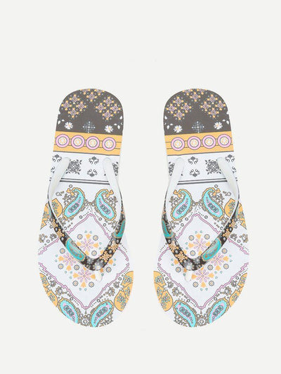 Mixed Print Flat Slippers-shoes-Des Mess