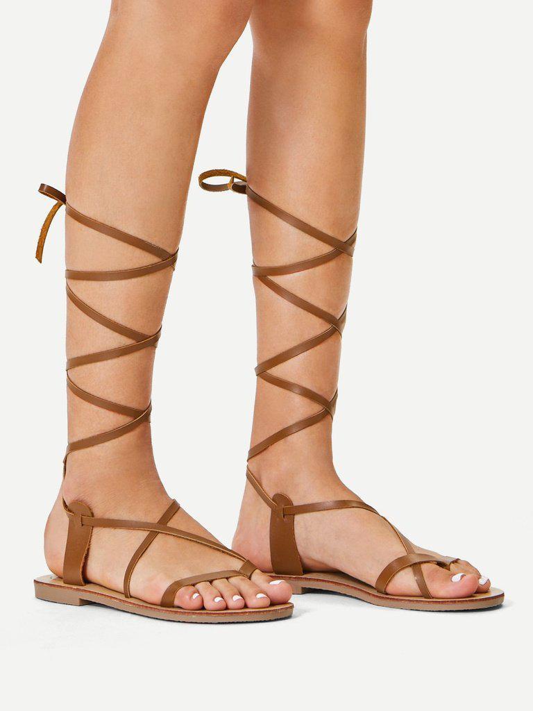 Lace Up Knee High Gladiator Sandal Boots-shoes-Des Mess