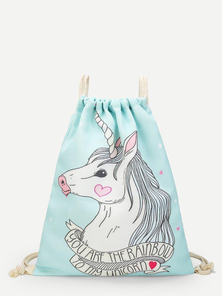 Unicorn Print Drawstring Backpack-accessories-Des Mess