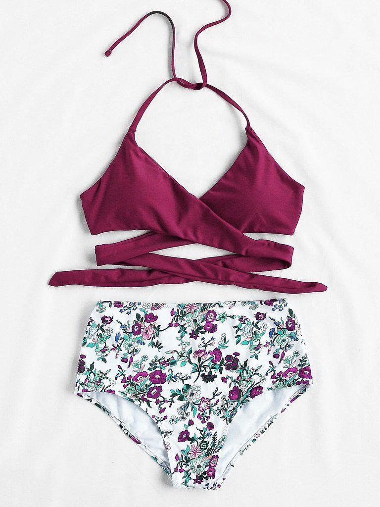 Calico Print High Waist Wrap Bikini Set--Des Mess