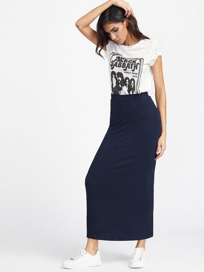 Elastic Waist Longline Jersey Skirt-bottom-Des Mess
