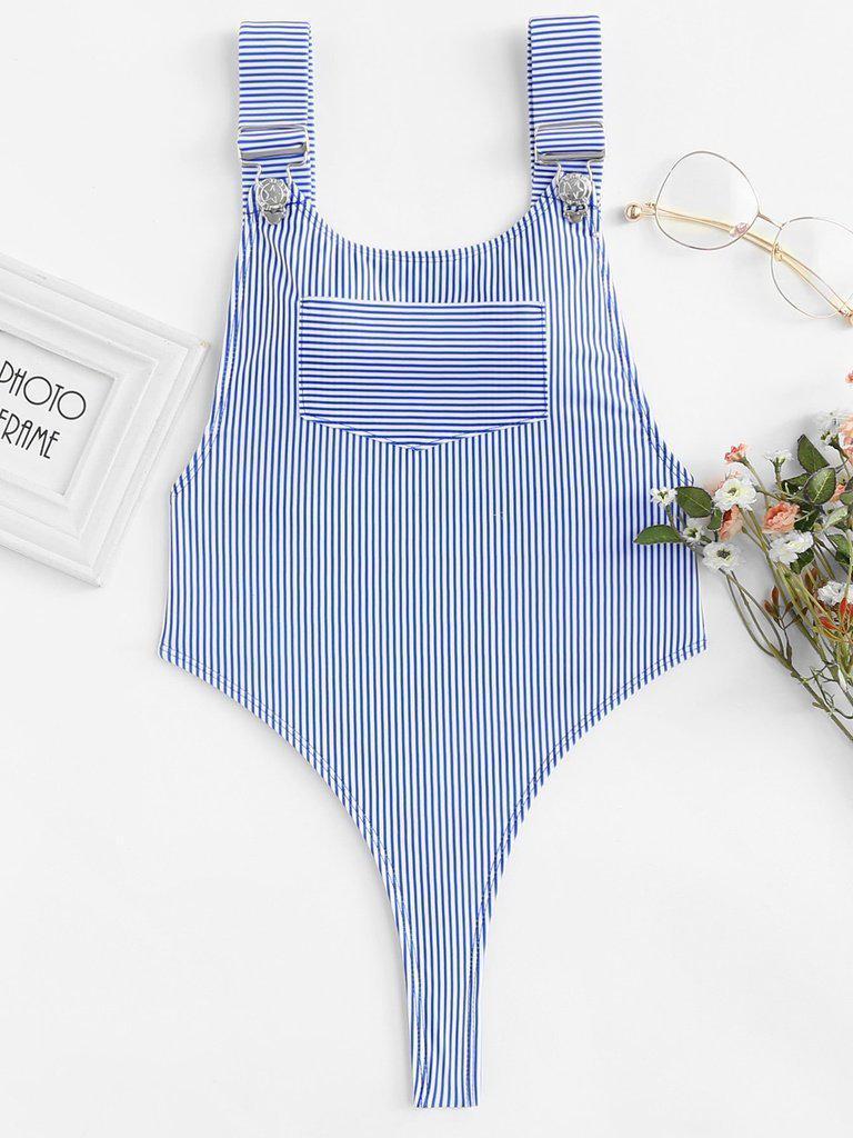 High Waist Striped Swimsuit-swimwear-Des Mess
