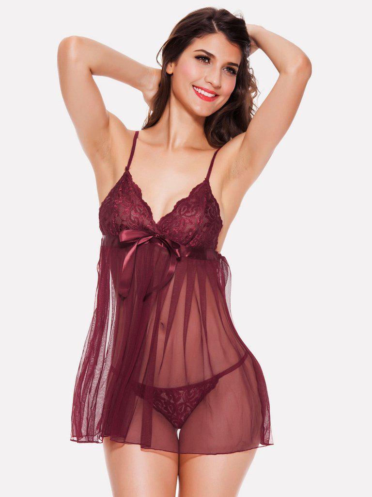 Lace & Mesh Slips With Thong-loungewear-Des Mess