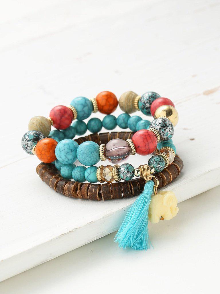 Elephant & Tassel Embellished Bracelet Set--Des Mess