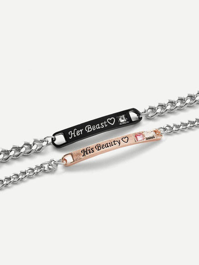 Letter Detail Chain Bracelet 2Pcs-jewelry-Des Mess