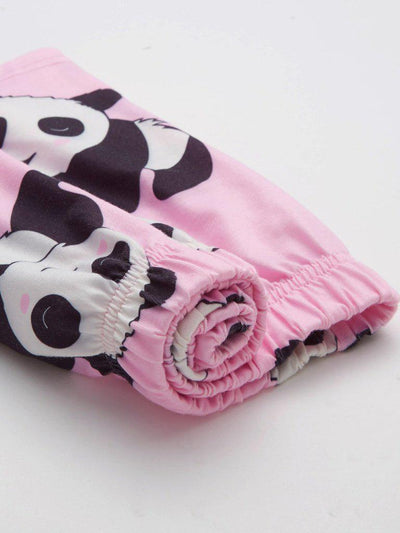 Panda Print Tee And Shorts Pajama Set-loungewear-Des Mess