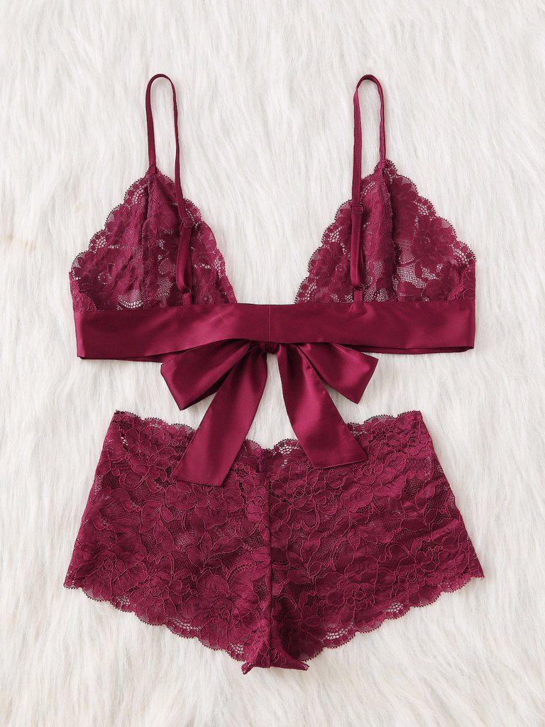 Tie Front Lace Bralette And Pantie Lingerie Set-lingerie-Des Mess