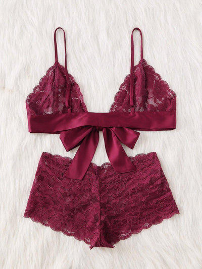 Tie Front Lace Bralette And Pantie Lingerie Set-lingerie-Des Mess