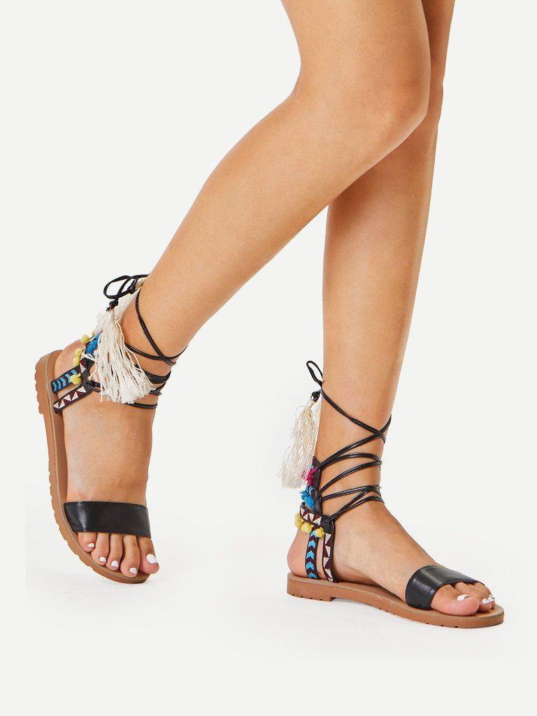 Lace Up Criss Cross Gladiator Sandals-shoes-Des Mess