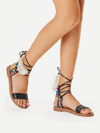 Lace Up Criss Cross Gladiator Sandals-shoes-Des Mess