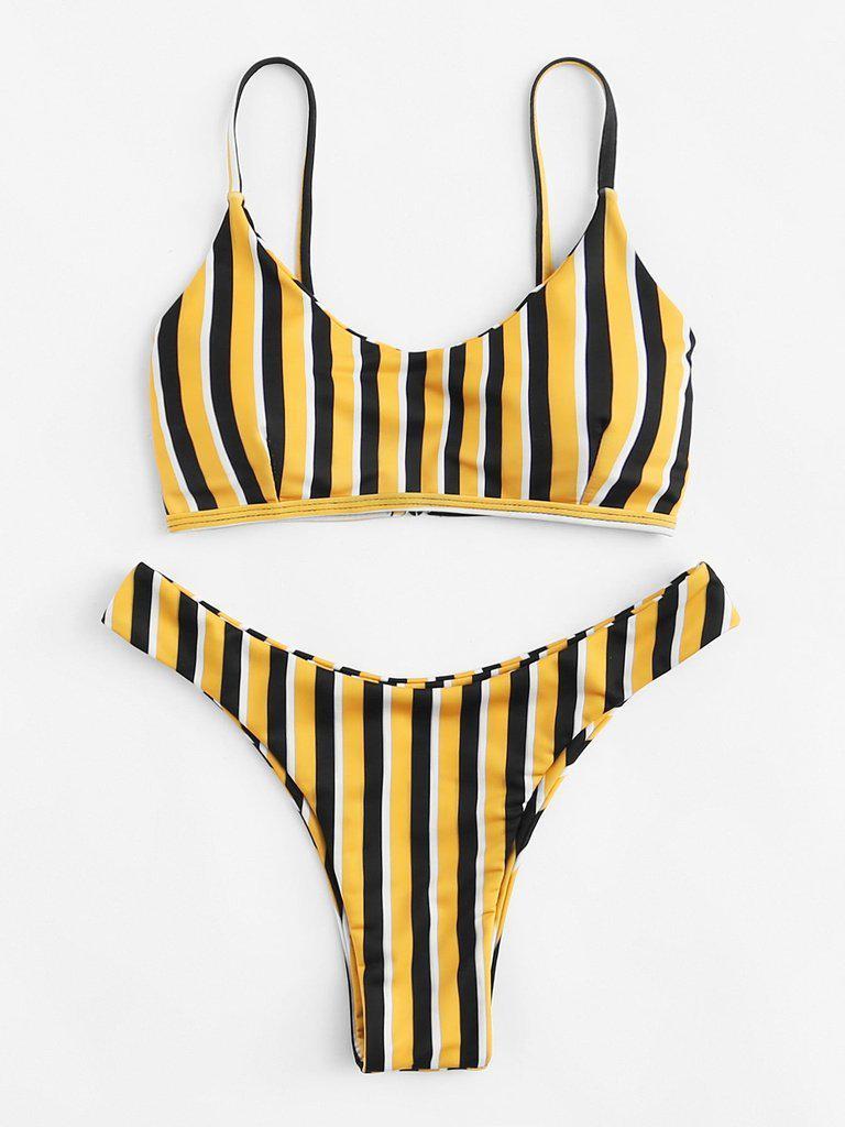 High Leg Striped Bikini Set-swimwear-Des Mess
