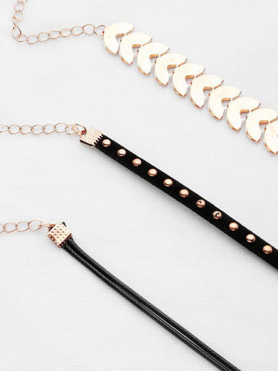 Geometric Chain And Beaded Velvet Choker Set-jewelry-Des Mess