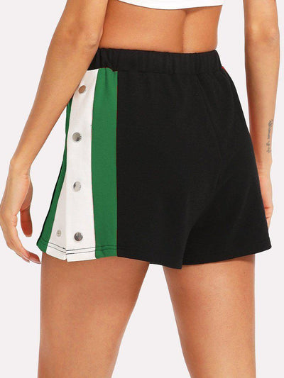 Side Striped Button Embellished Shorts-bottom-Des Mess