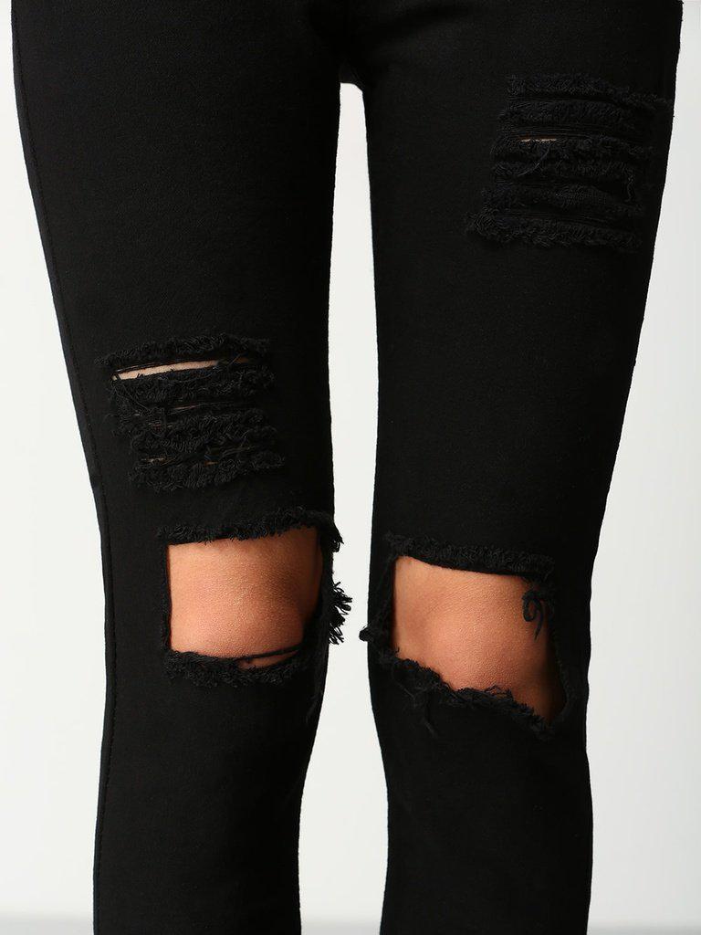 Cut Out Knee Ripped Jeans-bottom-Des Mess