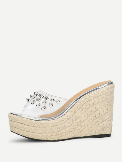 Rockstud Decorated Woven Design Wedges-shoes-Des Mess