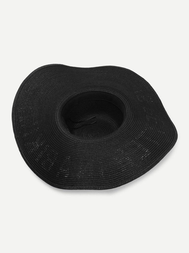 Letter Print Wide Brim Straw Hat-accessories-Des Mess