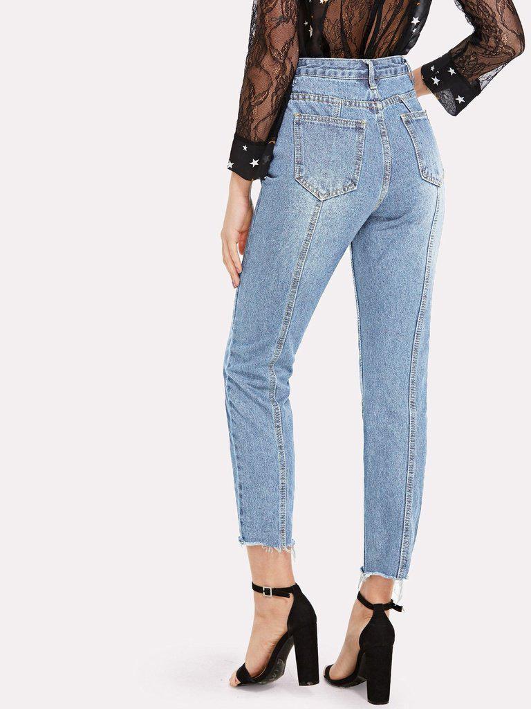 Frayed Hem Jeans-bottom-Des Mess