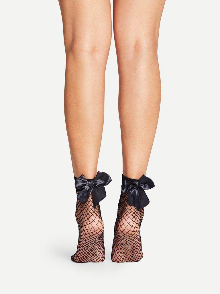 Bow Back Fishnet Ankle Socks 3Pairs-accessories-Des Mess