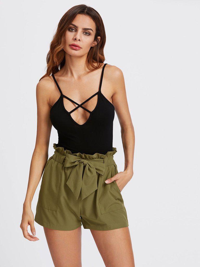 Self Tie Ruffle Waist Shorts-bottom-Des Mess