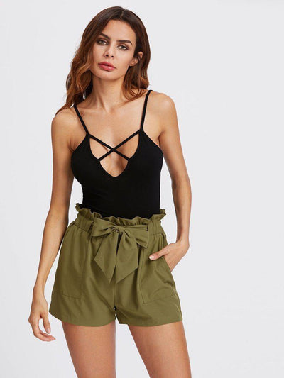 Self Tie Ruffle Waist Shorts-bottom-Des Mess