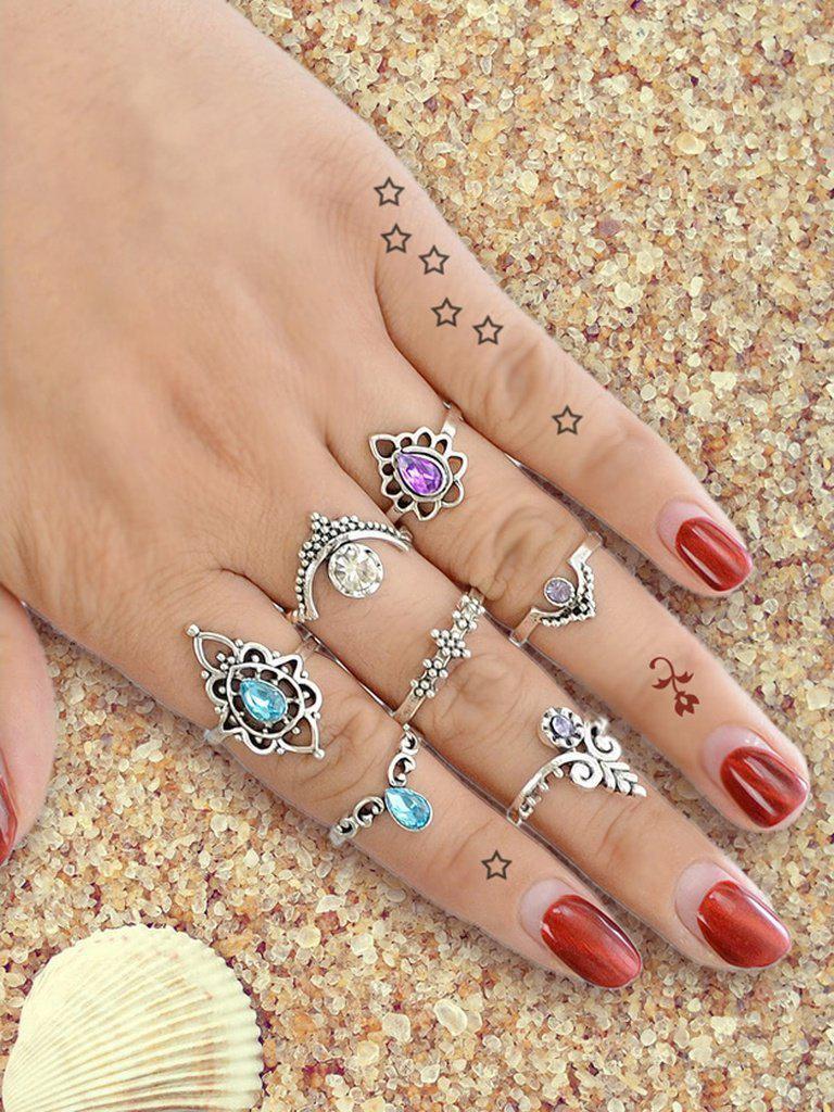 7Pcs/Set Water Drop Geometric Knuckle Ring Set