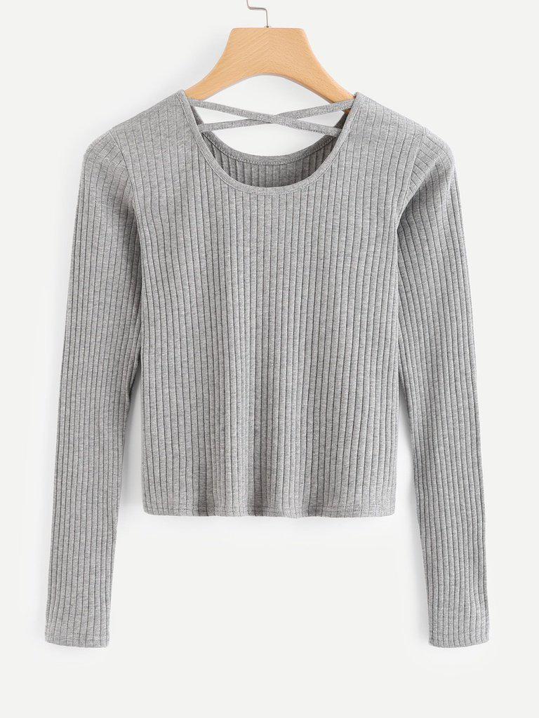 Criss Cross Back Ribbed Tshirt-outerwear-Des Mess