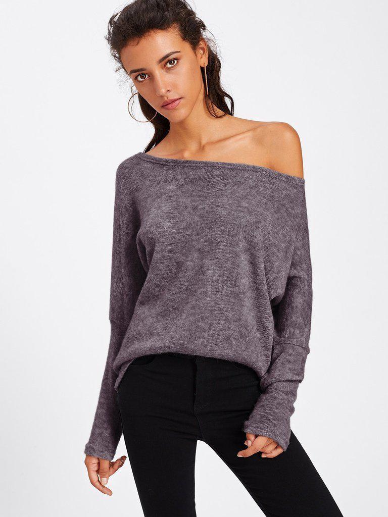 Asymmetric Shoulder Batwing Sleeve Sweater-outerwear-Des Mess