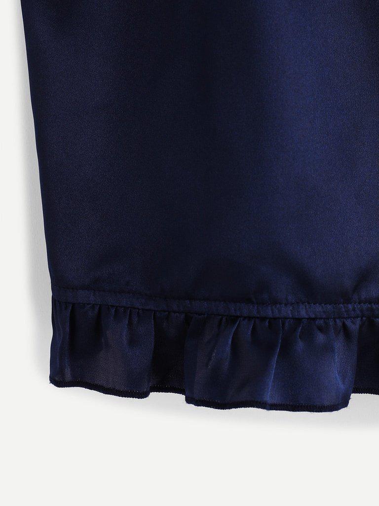Frill Trim Cami And Shorts Pajama Set-loungewear-Des Mess