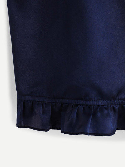 Frill Trim Cami And Shorts Pajama Set-loungewear-Des Mess