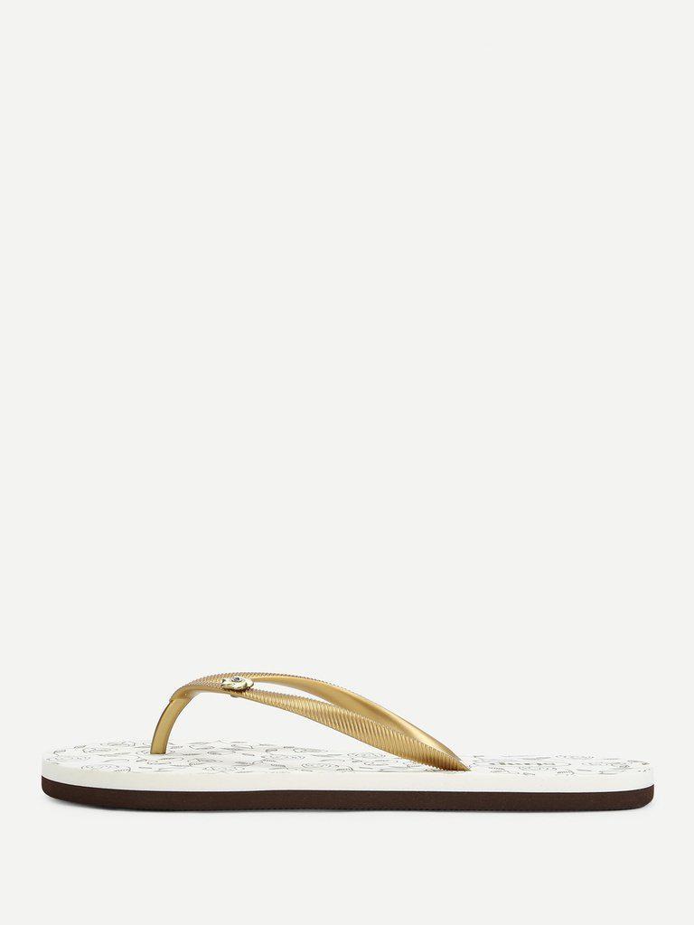 Rose Print Flip Flops-shoes-Des Mess