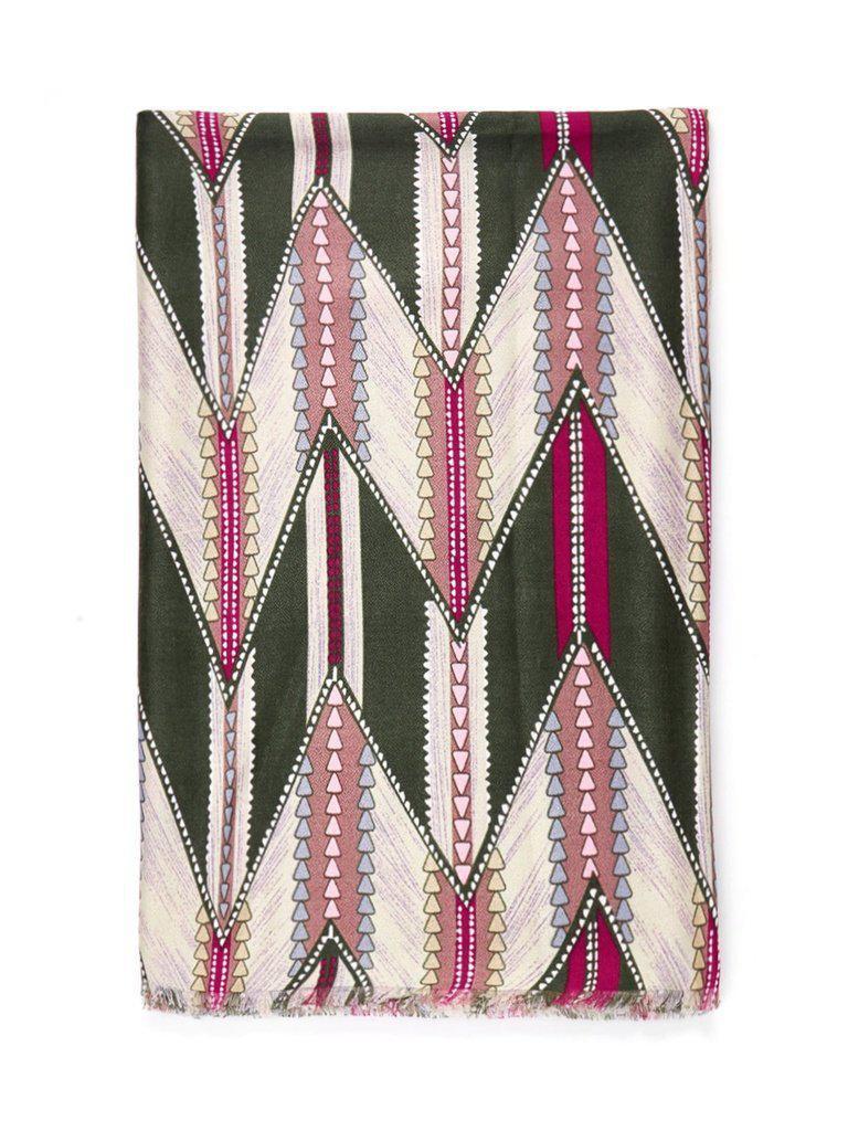 Frayed Trim Geometric Pattern Scarf-accessories-Des Mess