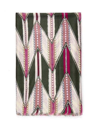 Frayed Trim Geometric Pattern Scarf-accessories-Des Mess