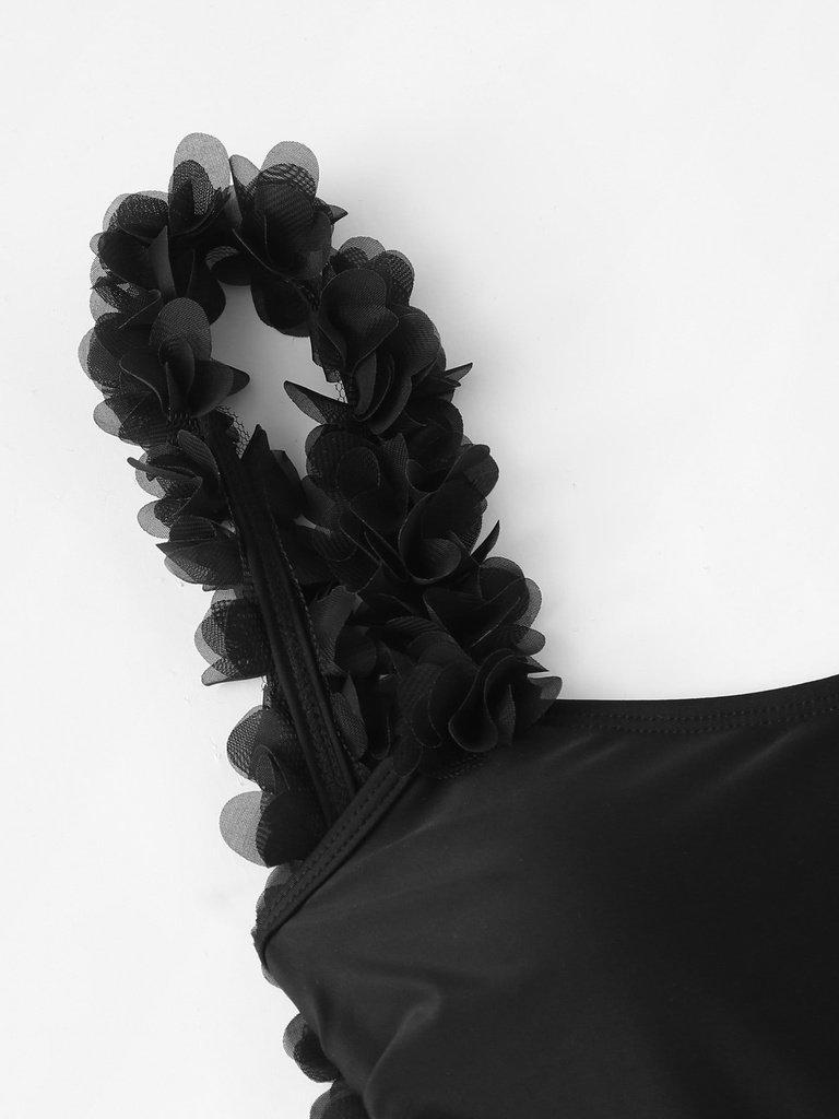 Flower Applique Backless Swimsuit-swimwear-Des Mess
