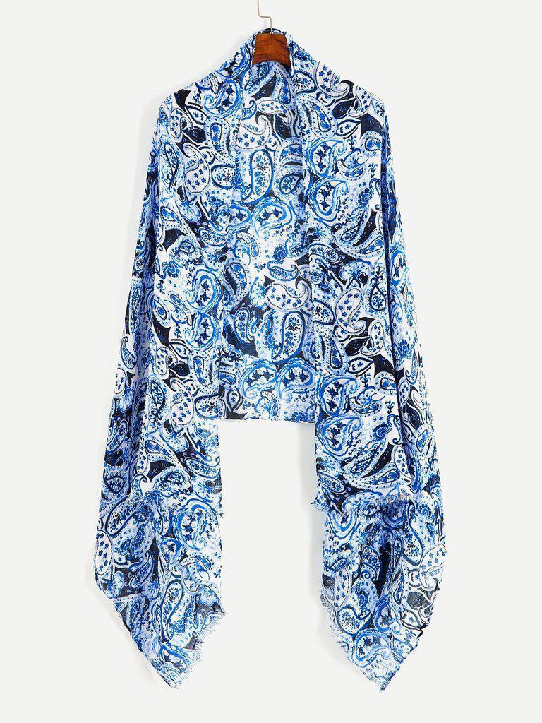 Paisley Print Frayed Trim Scarf-accessories-Des Mess