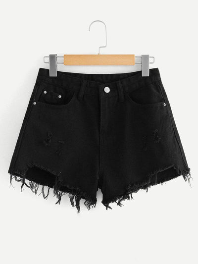Frayed Hem Denim Shorts-bottom-Des Mess