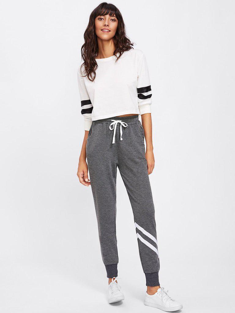 Drawstring Waist Striped Trim Sweatpants-bottom-Des Mess
