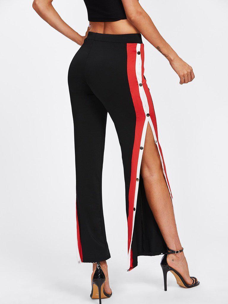 Tape Button Side Pants-bottom-Des Mess