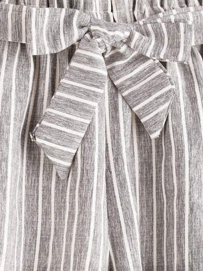 Vertical Stripe Elastic Waist Self Tie Front Shorts-bottom-Des Mess